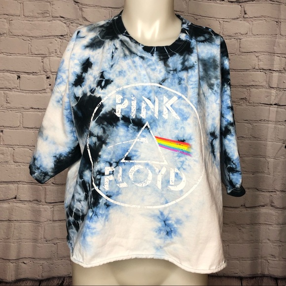 Pink Floyd Tops - Pink Floyd blue & white tie dye crop top size XL